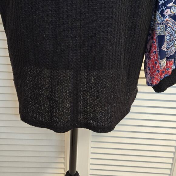 Miholl LARGE BLACK Waffle Knit Pullover V-Neck Statement Sleeve Boho Crochet - Picture 5 of 10